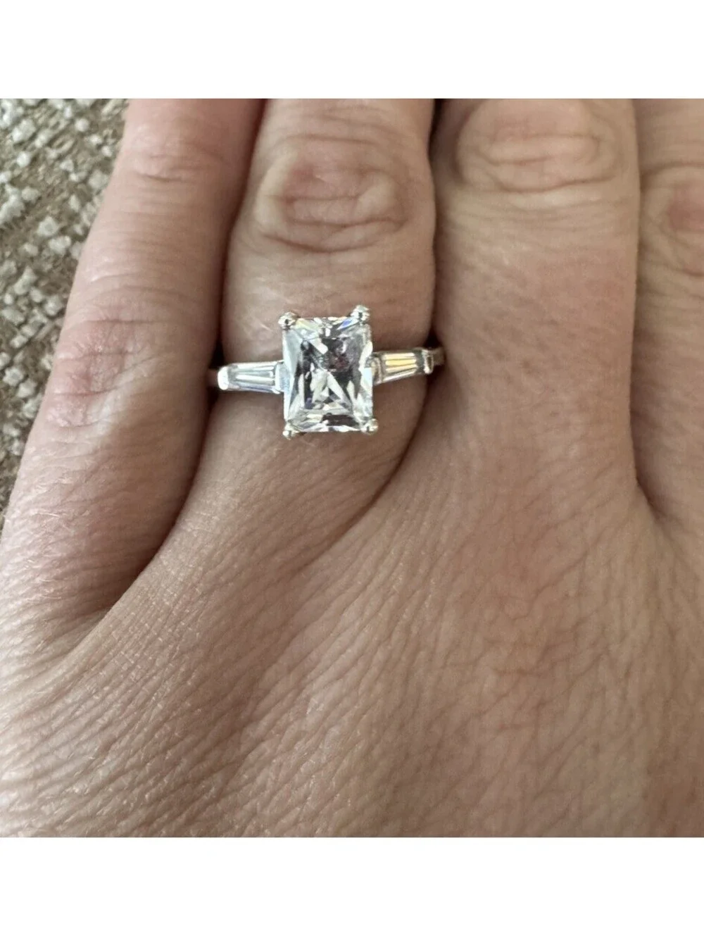 925 Sterling Silver Emerald Cut Simulated Travel Ring Size 8